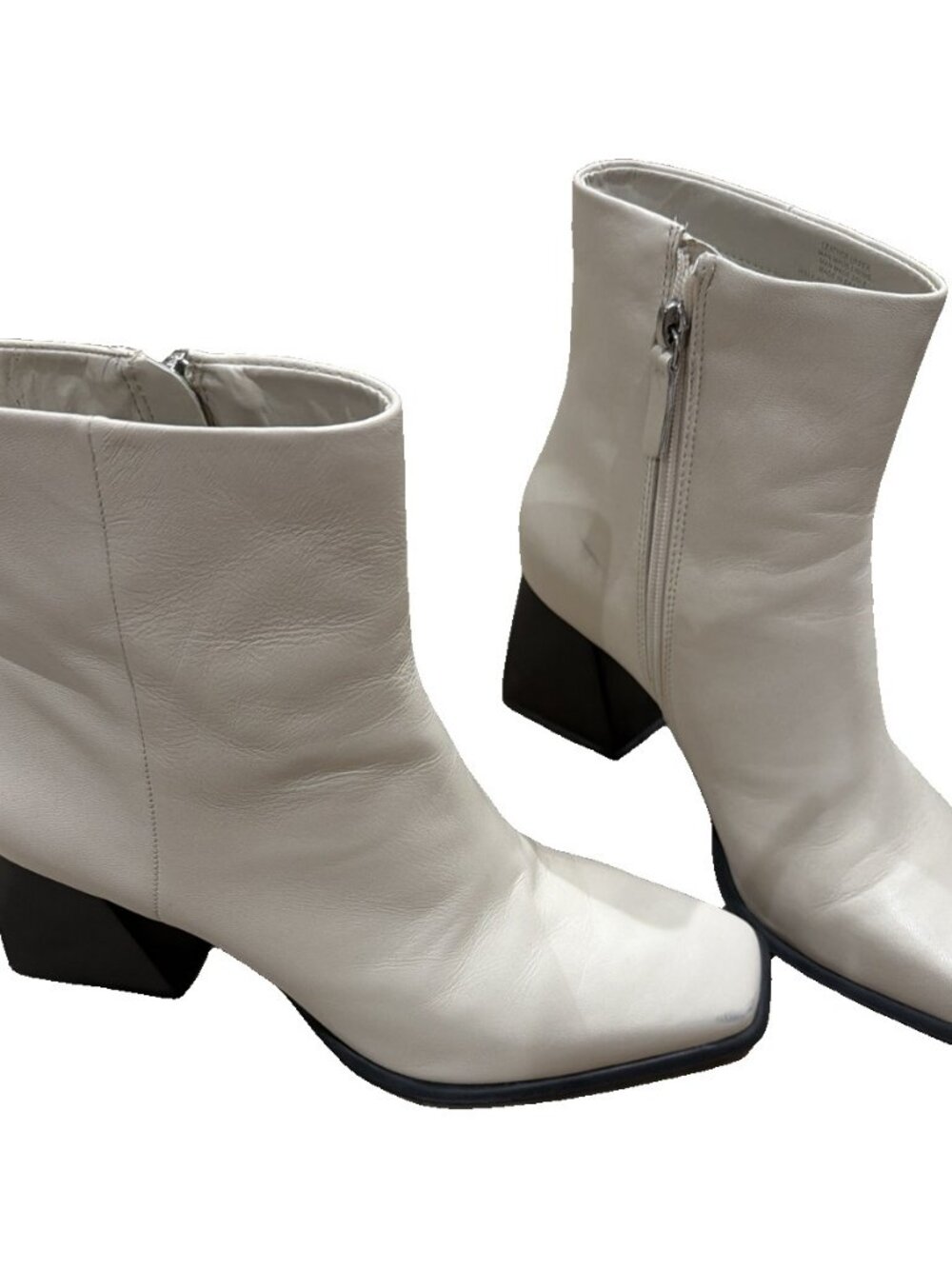 Gianni Bini Cream Leather Square Toe Block Heel Ankle Boots Side Zip Women's 9